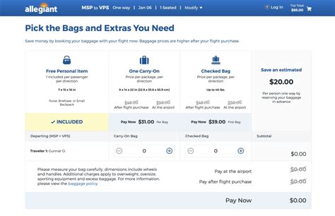 allegiant cost of checked bag